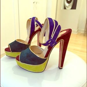CHRISTIAN LOUBOUTIN COLORBLOCK SUEDE PLATFORM